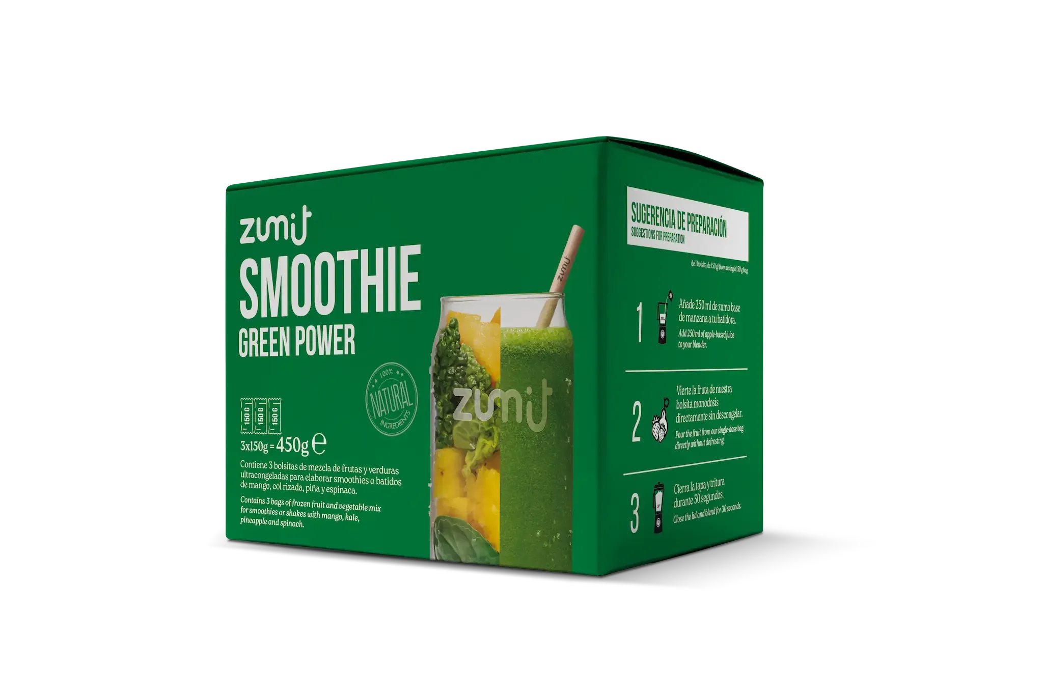 Smoothie Green Power de Zumit- Caja de 3 unidades de col rizada, piña, pepino y espinaca para la elaboración de smoothies en casa