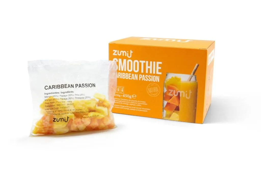 Smoothie Zumit Caribbean Passion con mango, papaya y piña