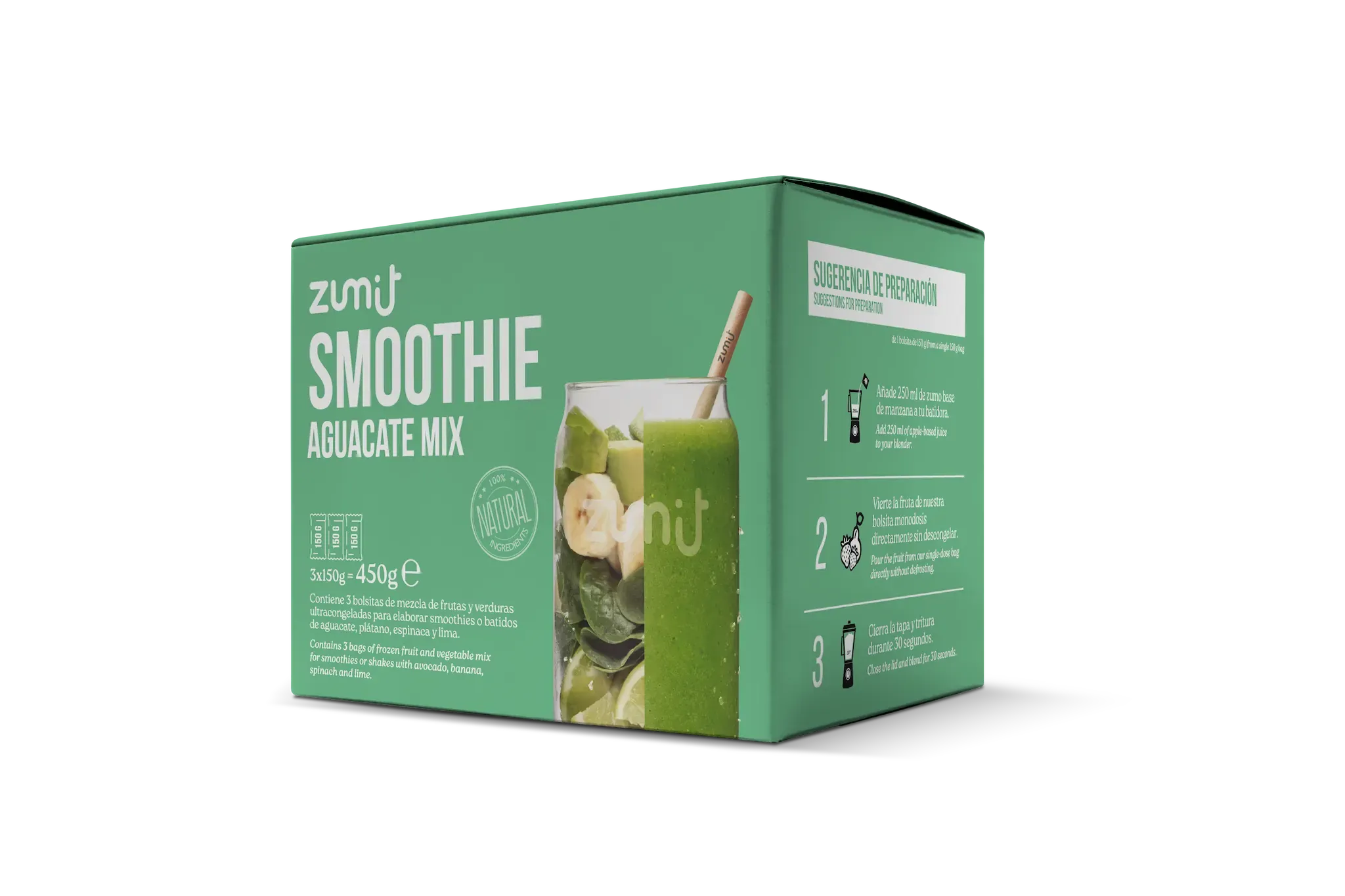 Smoothie Aguacate Mix de Zumit- Caja de 3 unidades de aguacate, limón, plátano y col rizada para la elaboración de smoothies en casa