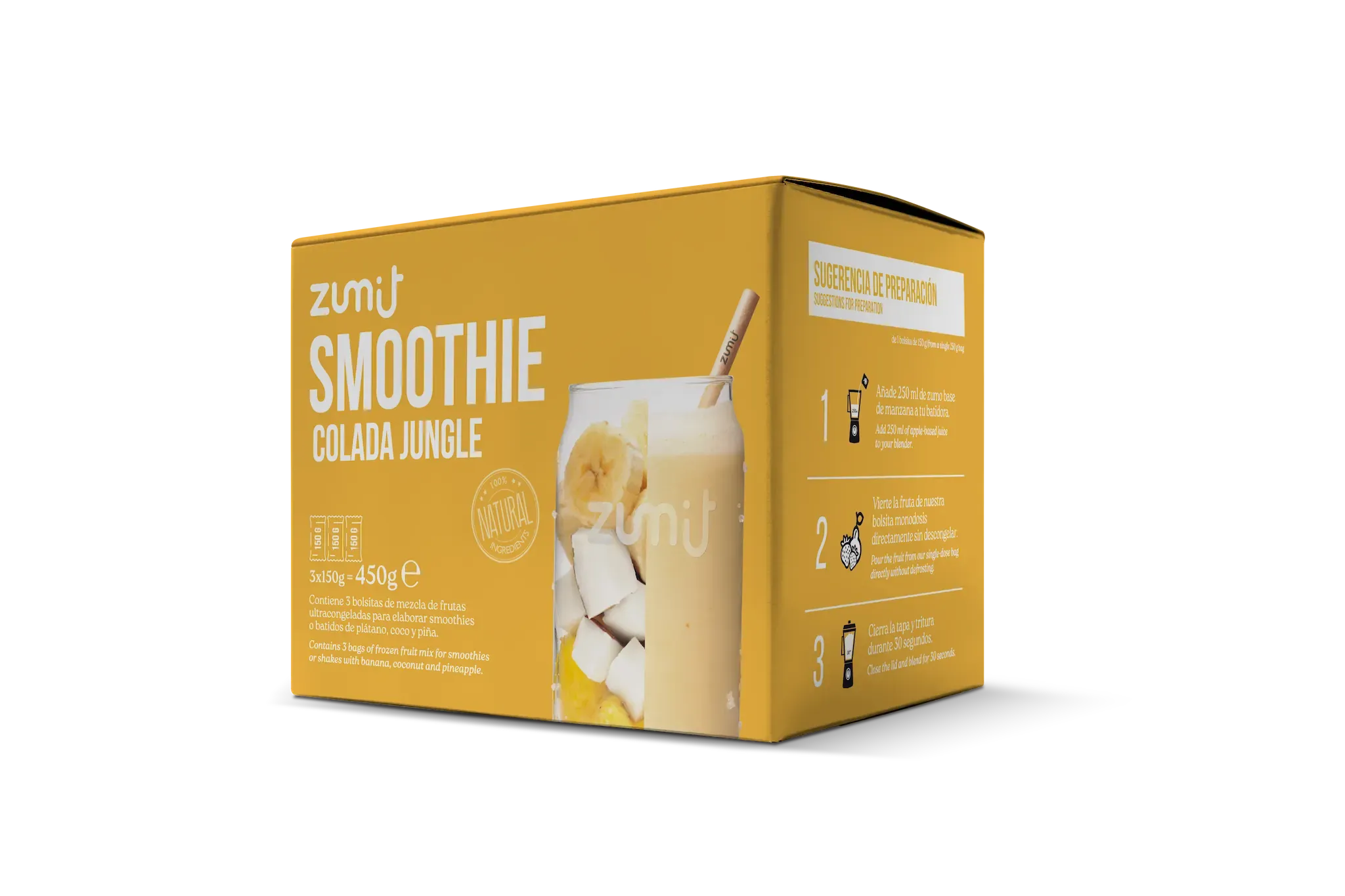 Smoothie Colada Jungle de Zumit- Caja de 3 unidades de coco, plátano y piña para la elaboración de smoothies en casa