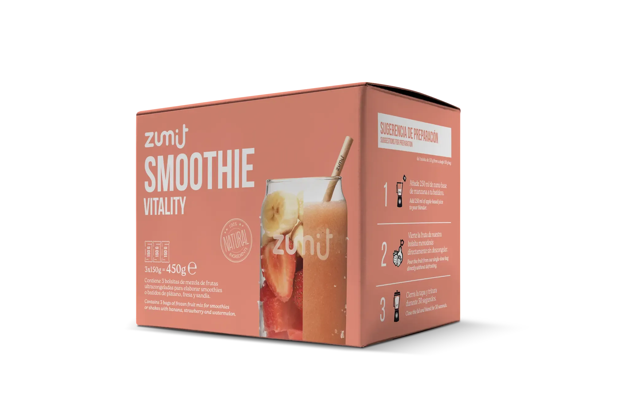 Smoothie Vitality de Zumit- Caja de 3 unidades de plátano, sandía y fresa para la elaboración de smoothies en casa